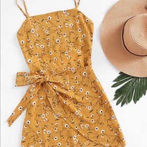 Yellow Floral Warp Dress